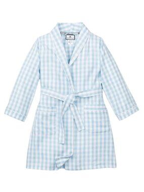 Petite Plume Kids Blue & White Gingham Robe Size 7/8  Unisex Belted Sleepwear So